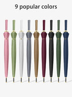23-Inch 24K Japan Design Straight Umbrella Leather Handle Windproof Rain Customizable Logo Fabric Material Promotional Features