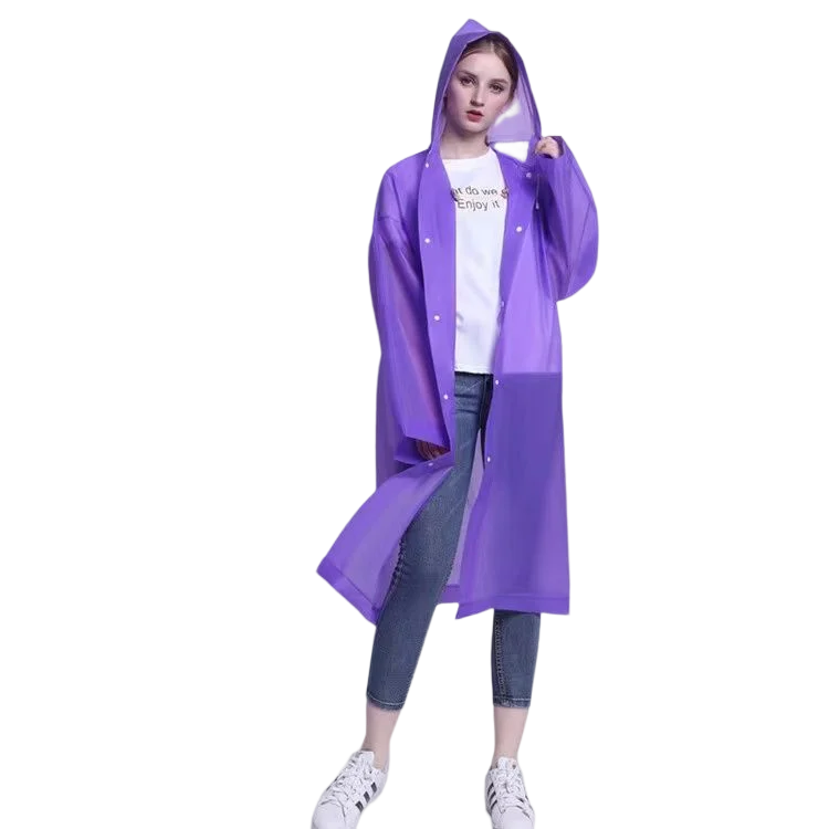 Factory Price Stock Adult EVA Plastic Raincoat Custom Logo Transparent Reusable Outdoor Poncho Waterproof Rain Wear Rain Coat