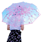 Wholesale Travel Sakura Cherry Printing Transparent 3-Folding  Umbrella Auto Open POE clear Umbrella Custom logo