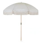 Factory Price Luxury Bohemian Straight Umbrella Hard Wood Canvas Beach Umbrella UV Protection Wooden Sun Rain Custom Logo Travel