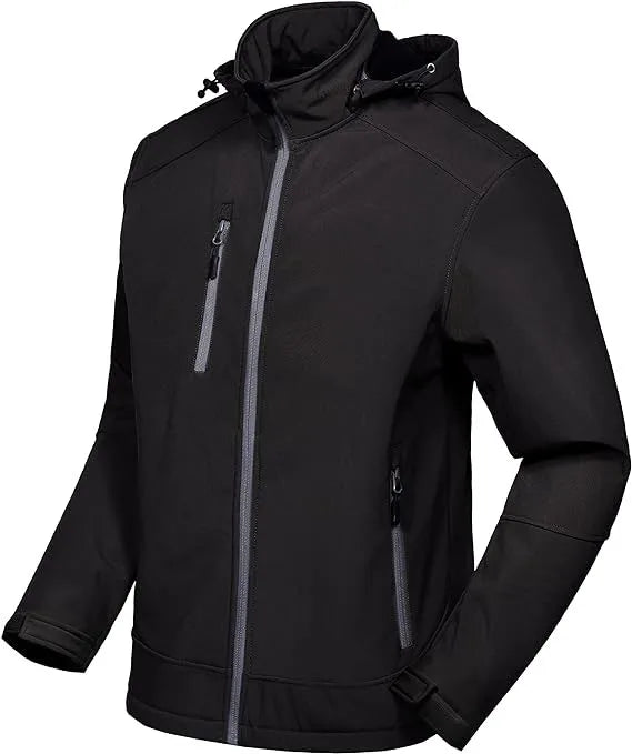 Mens XXL Softshell Jacket Fleece Lined Water Repellent With Removable Hood for Rainy Day Hiking Waterproof Polyester Raincoat Secondary image