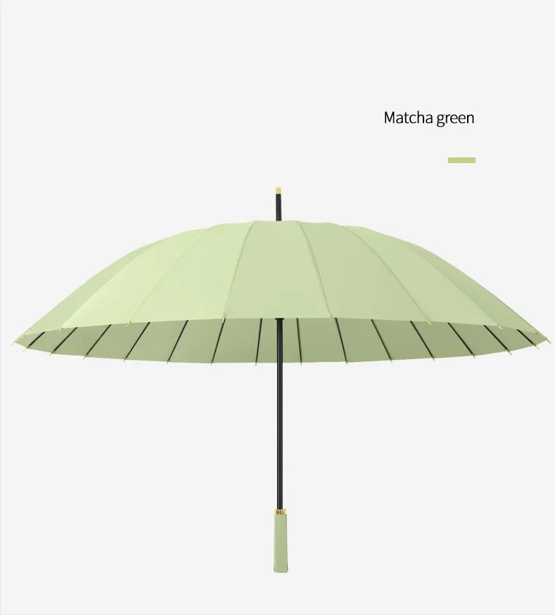 23-Inch 24K Japan Design Straight Umbrella Leather Handle Windproof Rain Customizable Logo Fabric Material Promotional Features