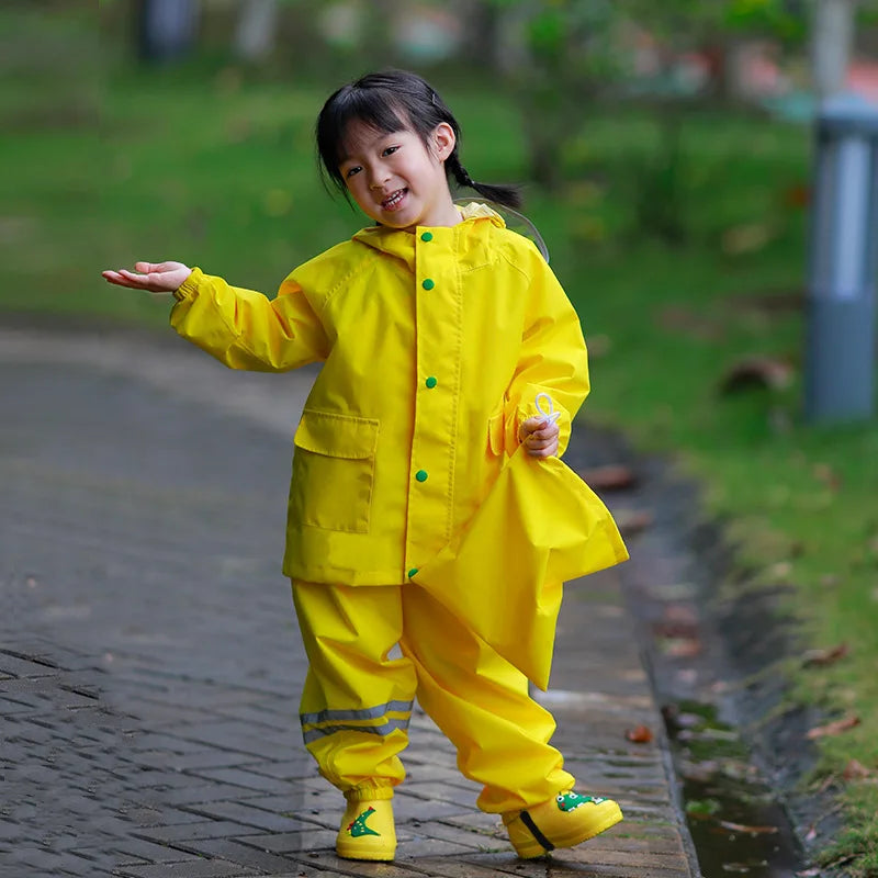 Outdoor Waterproof Reflective Raincoat Suit for Boys and Girls Polyester Overalls With Suspender Trousers for Rain and Travel