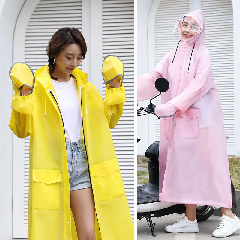 Customizable Men's Women's Long Thickened EVA Adult Raincoat Pink PVC Poncho Logo Decoration One Pocket Hiking Reusable Bikers