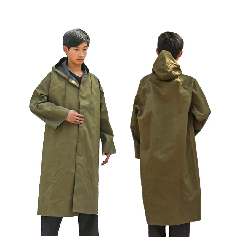 Thickened One-Piece Long Canvas Raincoat Adult Flood Prevention Windbreaker Poncho Men Women Outdoor Labor Protection Camping Main image
