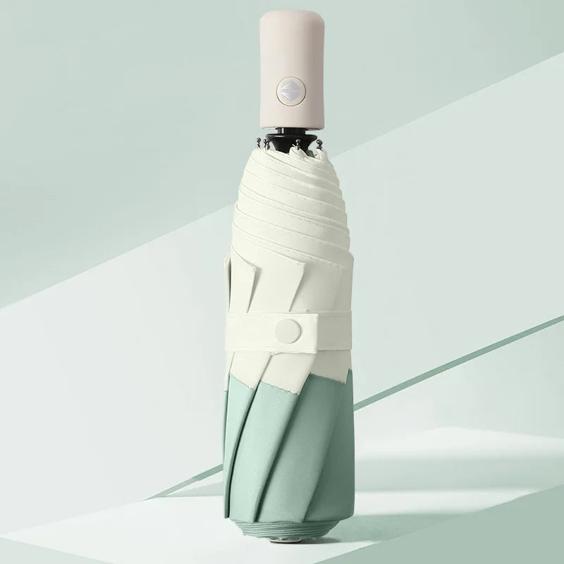 Korean Japanese Ins Small Fresh Ladies Umbrella Three Folding Customized Logo Two Color Stitching Plastic Handle Business 6K