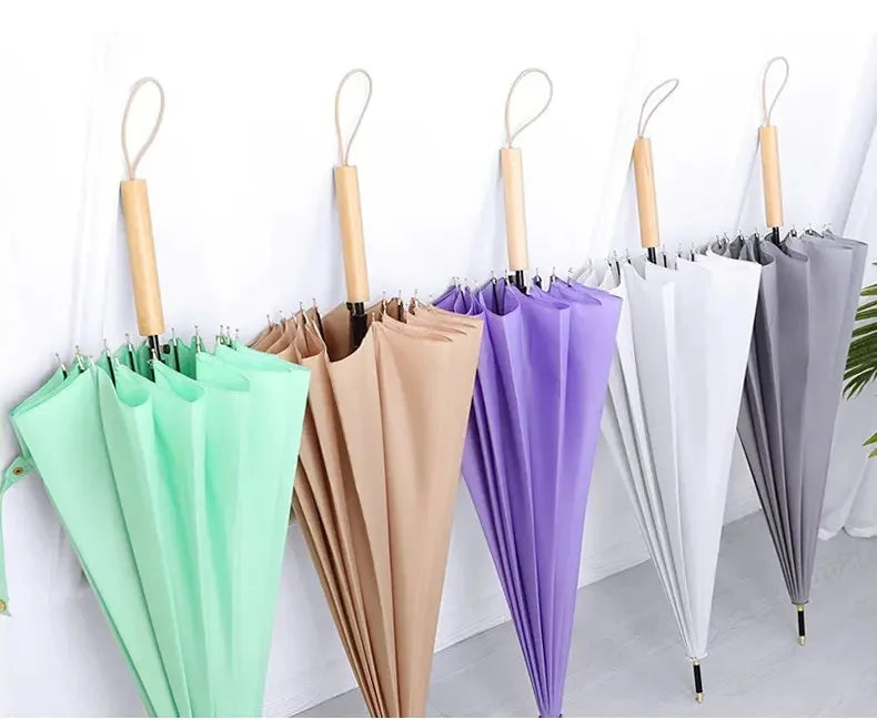23-Inch 16K Japan Design Straight Umbrella With Wooden Handle Customizable Logo Print Promotional Fabric Rain Gear