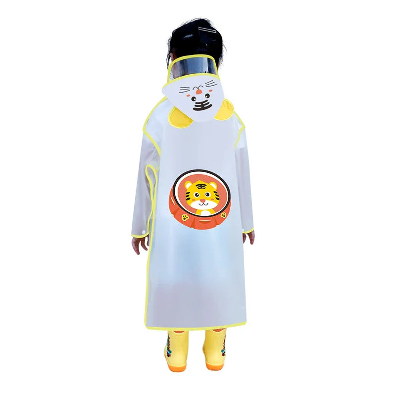 Customized Kids Raincoat Waterproof EVA Hooded Rain Jacket in Cartoon Shape Eco-Friendly With Big Brim and Logo Decoration