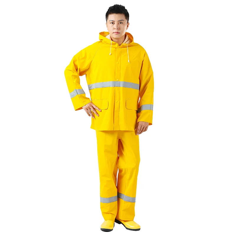 High Quality PVC Raincoat Work Rain Suit Heavy Duty Durable Polyester With Raincoat Hooded Waterproof Logo Decoration Jacket Main image