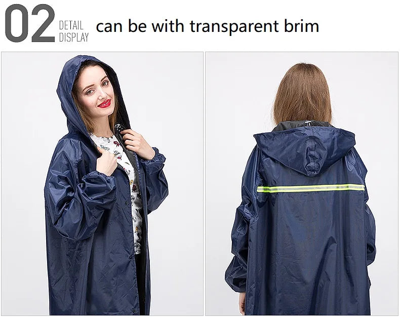 Custom PU Adults Long Rain Coat Windcheater Windbreaker Outerwear Waterproof Oxford Rain Poncho Outdoor Activity Hiking Logo
