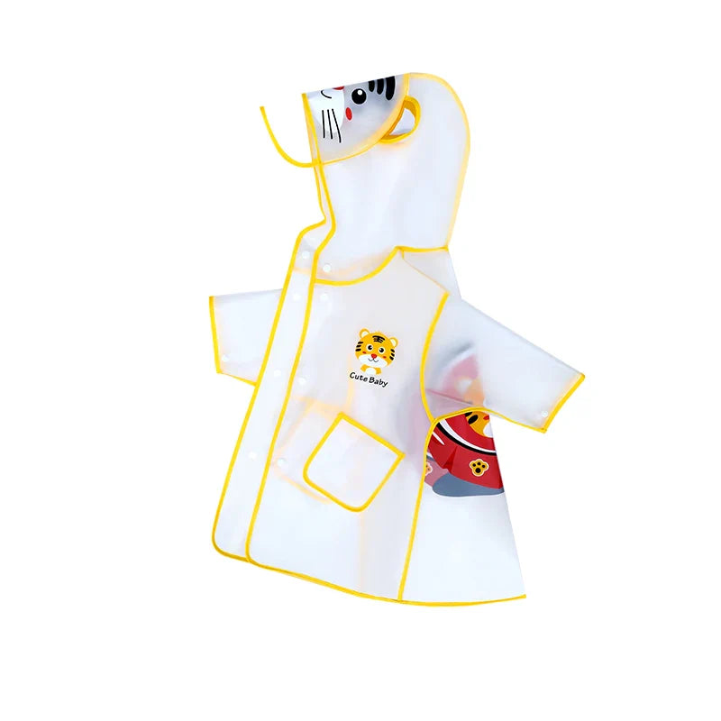 Customized Kids Raincoat Waterproof EVA Hooded Rain Jacket in Cartoon Shape Eco-Friendly With Big Brim and Logo Decoration