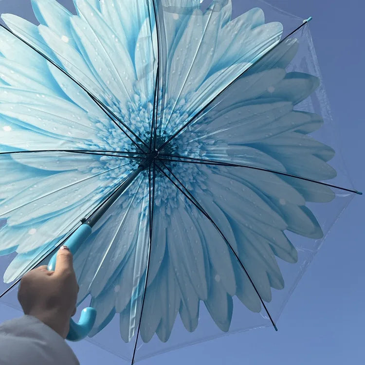 Steel Travel  POE Transparent POE Umbrella Waterproof Adult  With Long Handle Daisy Flower Leaves Umbrella for Kids
