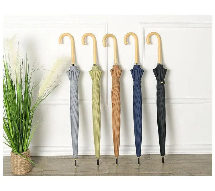 Luxury 23-Inch Oversize Business Umbrella 16K Ribs Japan Style Fashion Wood Handle New Fabric Promotional Advertising Umbrella