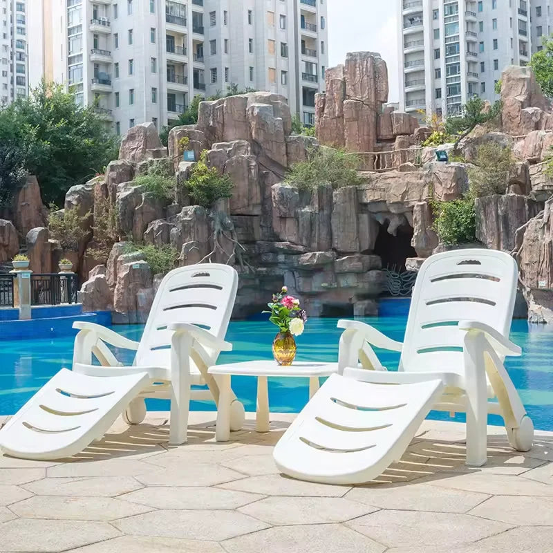 Outdoor Seaside Beach Lounger Sun Beds Beach Chairs Portable White Color Plastic Folded Leisure Lying Bed Main image