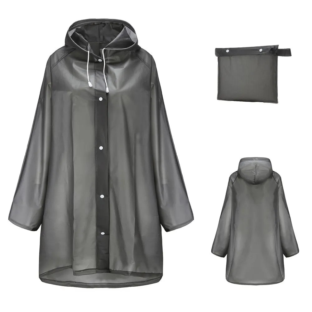 Women and Unisex Reusable Waterproof Long EVA Rain Poncho Packable Hooded Rain Jacket for Adults for Tourism and Motorcycle Use Main image