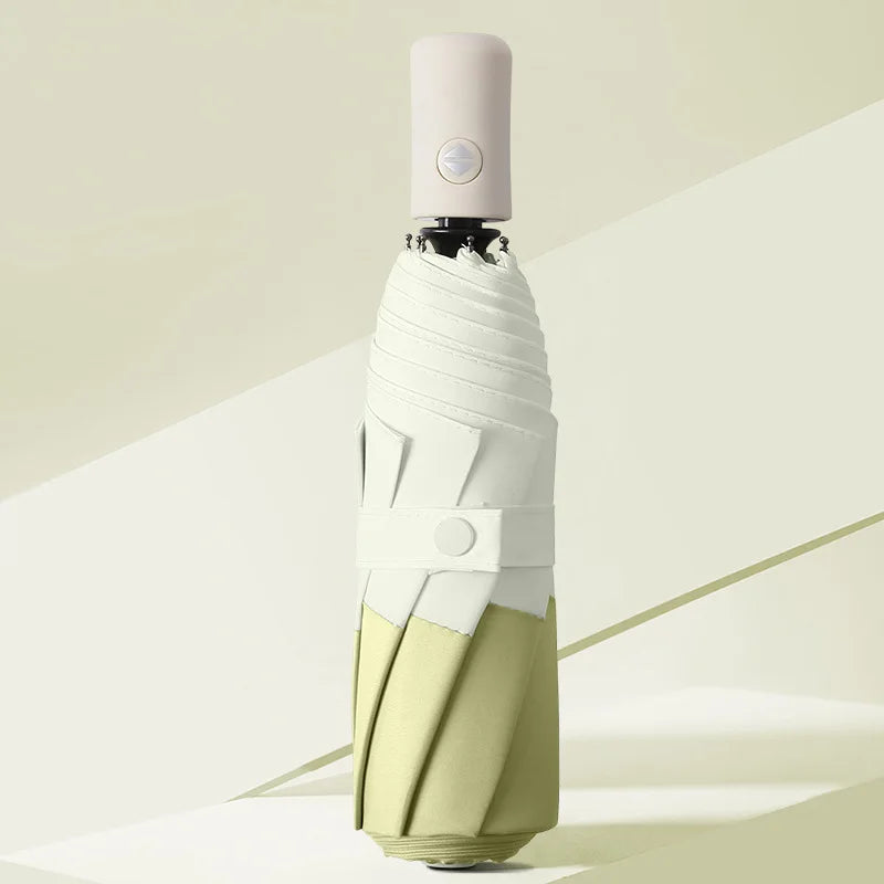 Korean Japanese Ins Small Fresh Ladies Umbrella Three Folding Customized Logo Two Color Stitching Plastic Handle Business 6K