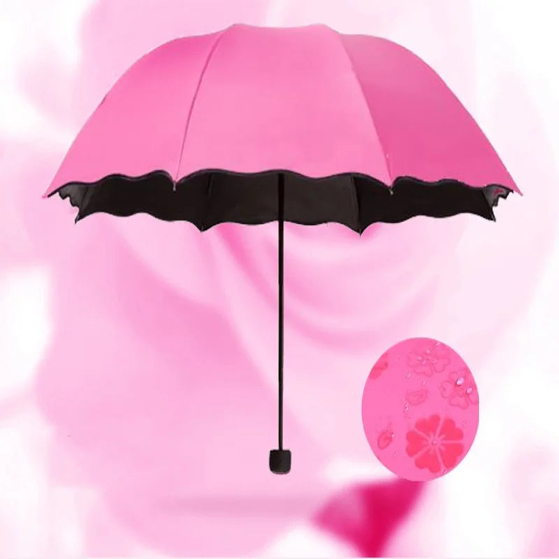 Creative Three-Fold Lotus Leaf Edge Sunshade Umbrella Watercolor Blooms Strong UV Protection Black Glue Customizable Logo