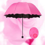 Creative Three-Fold Lotus Leaf Edge Sunshade Umbrella Watercolor Blooms Strong UV Protection Black Glue Customizable Logo