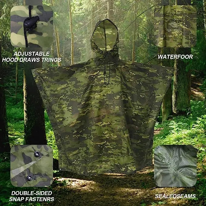 Multifunction Waterproof Raincoat Poncho Camouflage Style With Hood One Pocket Raincoat Suit Outdoor Camping Tent Rain Cover Secondary image