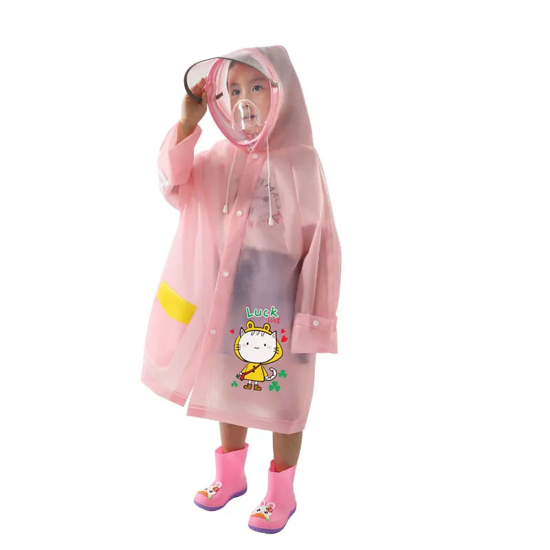 Cartoon Animal Style Waterproof Poncho Jas Hujan Anak  Hooded Rainwear Rainsuit Kids Raincoat