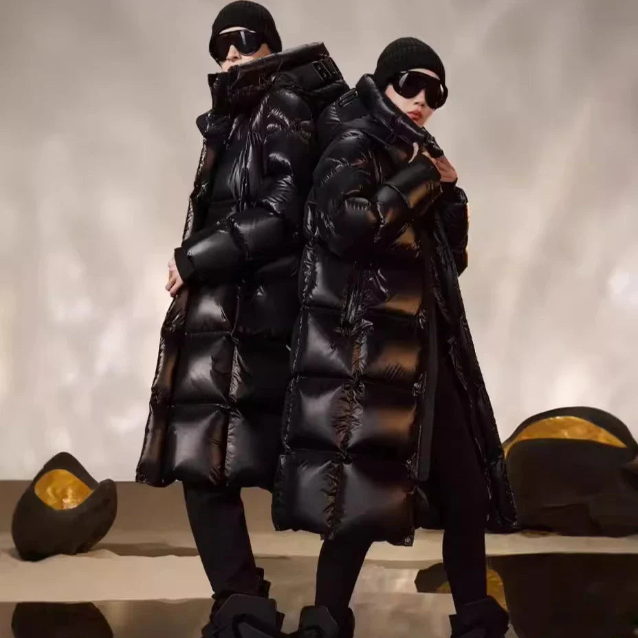 Men's Women's Couple Style High-Fan Black Gold Jacket New National Standard 90 White Duck Down Thickened Version for Adults Main image