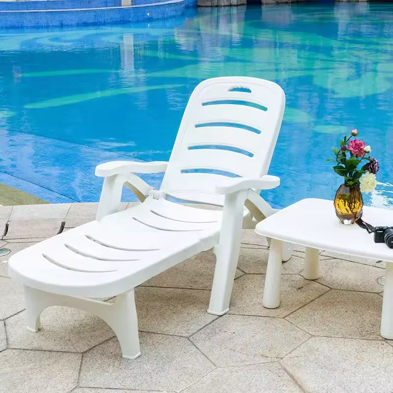 Outdoor Seaside Beach Lounger Sun Beds Beach Chairs Portable White Color Plastic Folded Leisure Lying Bed Secondary image