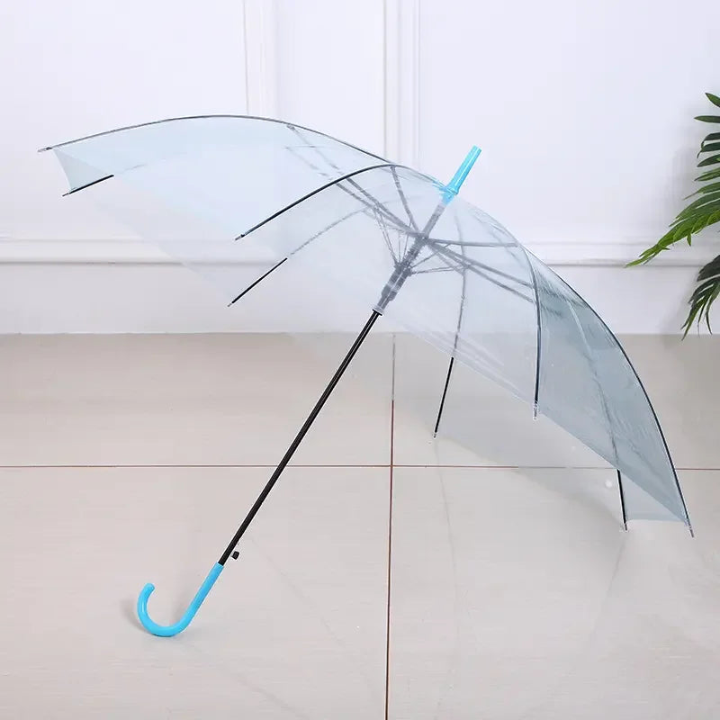 Custom Long Straight Transparent PVC Automatic Control Wedding and Advertising Umbrella Cheap Iron Frame Sun Decor for Travel