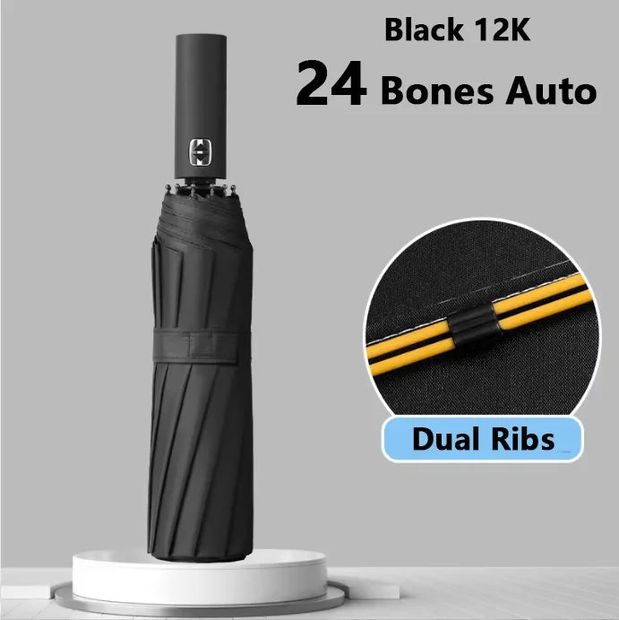24 Ribs Custom logo 12k 3 Folding Umbrella Automatic Open and Close Sun and Rain Umbrella for Outdoor