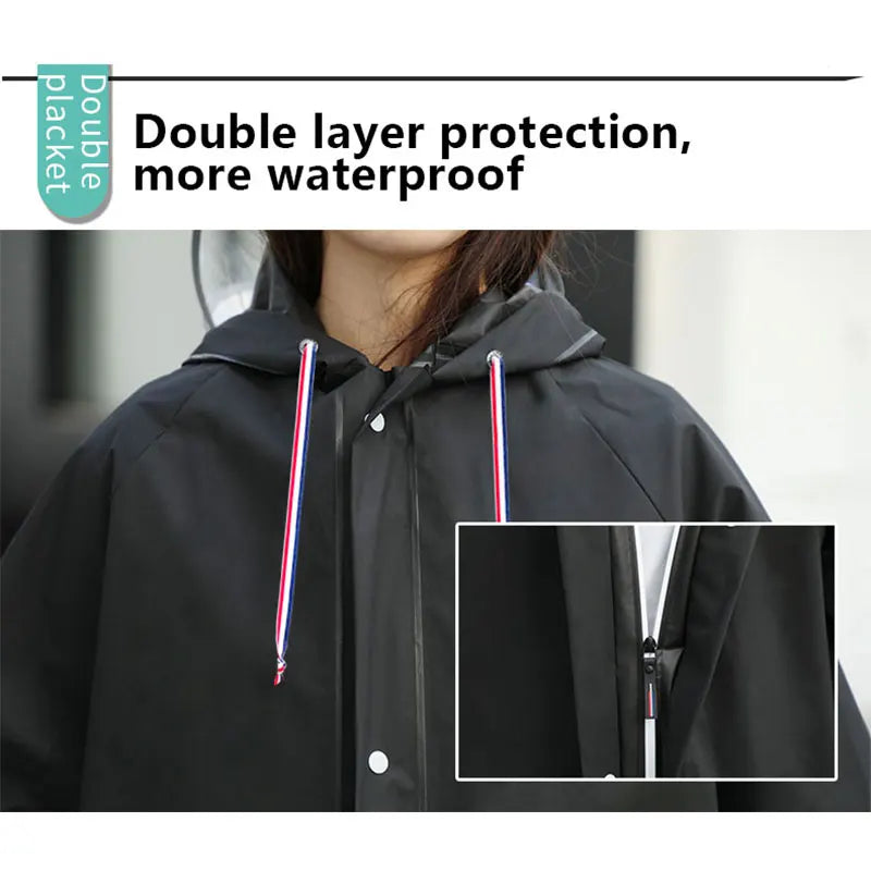 New Verson Waterproof Custom Raincoat Adult EVA Windproof Impermeable Para Lluvia Double Brim Hooded Eco-friendly