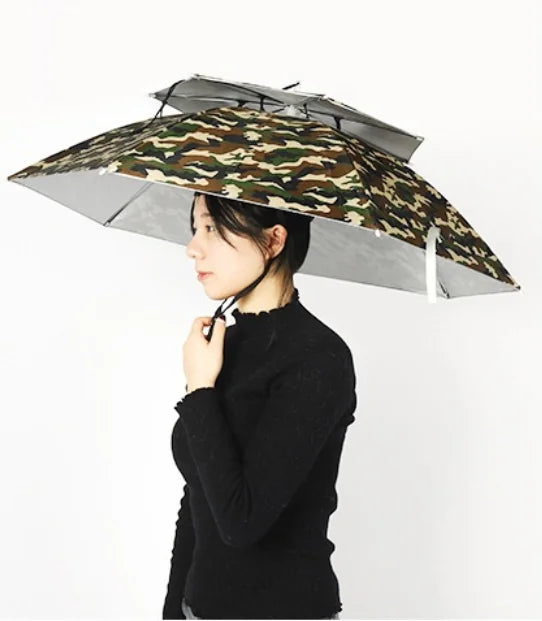 Custom Double Layer Rain Hat Umbrella Windproof & Waterproof Fabric Sun Umbrella With UV Coating for Fishing & Hiking Gift Logo