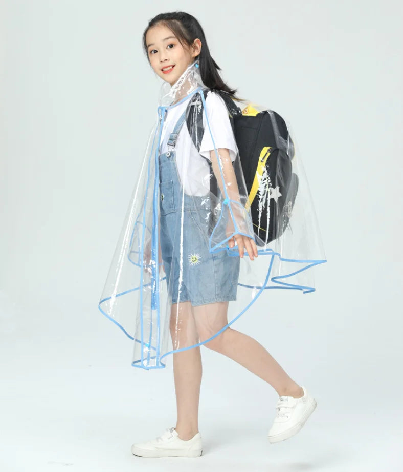 Fashion Transparent Kids Raincoat With Zipper Waterproof Cardigan for Primary Secondary School for Rainy Days Made EVA Children