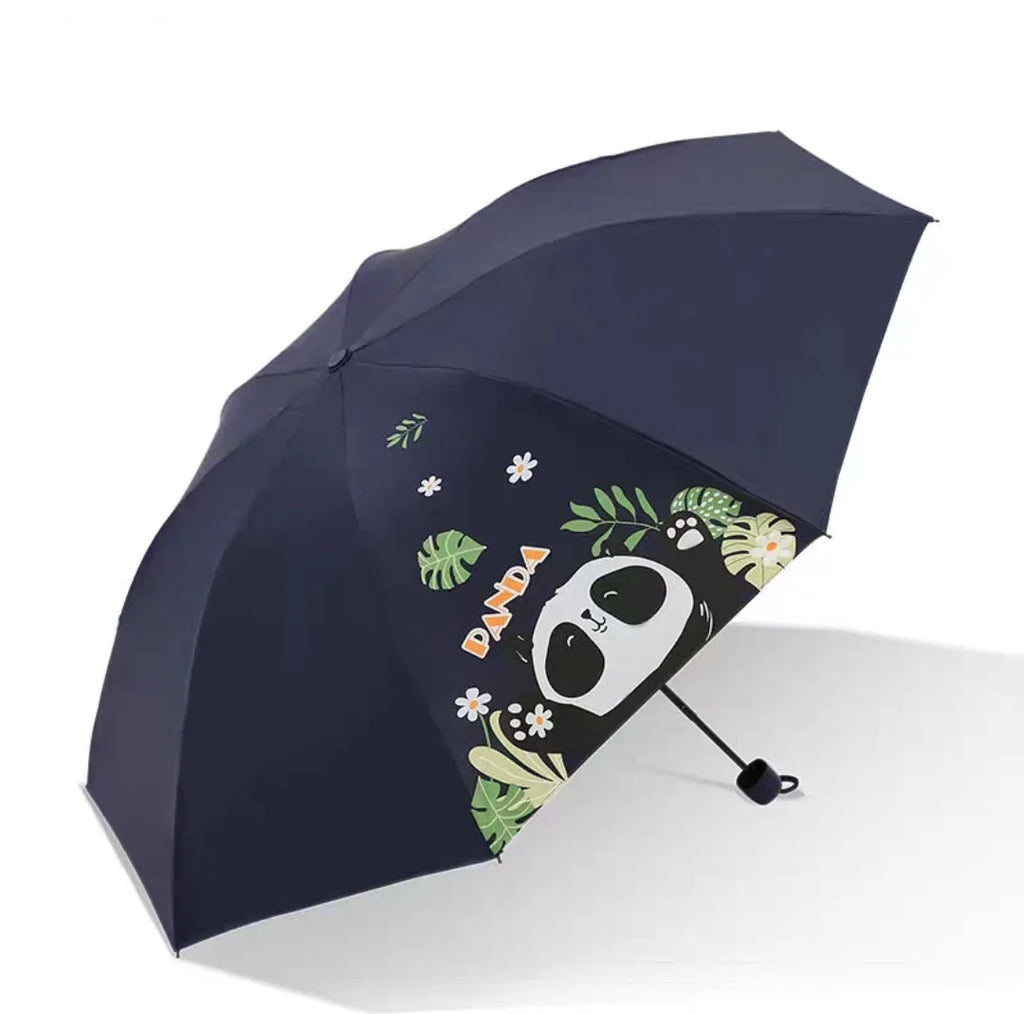 Chinese Wind Panda Style Cartoon Umbrella Three-Fold Sunscreen UV Protection Fully-Automatic J Black Polyester Coating Rain Logo