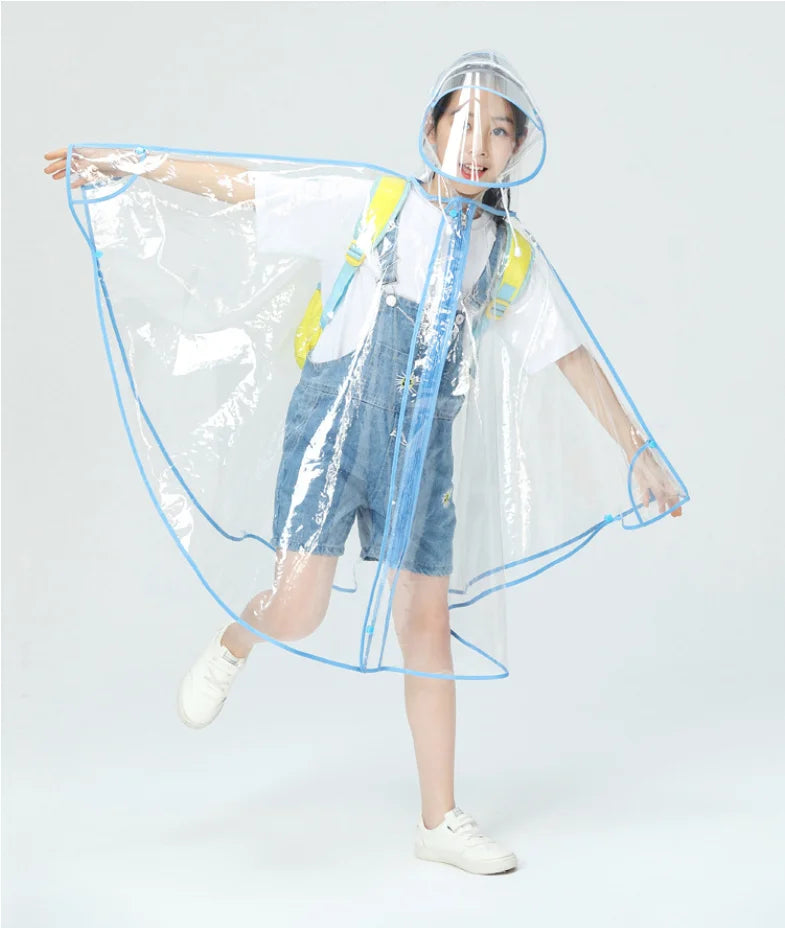 High Quality EVA Transparent Kids Raincoat Waterproof School Baby Cape With Zipper Back to School Travel Gear-Size XL