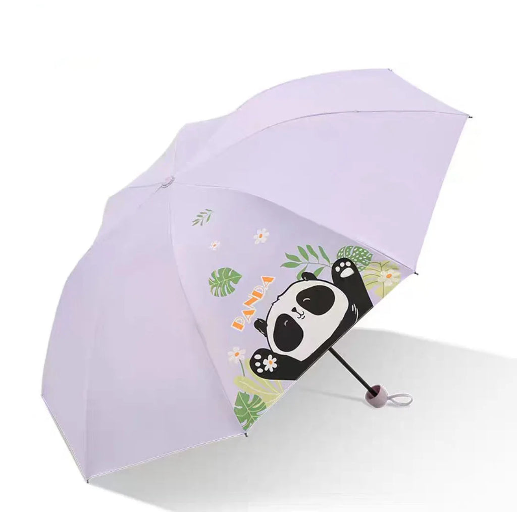 Chinese Wind Panda Style Cartoon Umbrella Three-Fold Sunscreen UV Protection Fully-Automatic J Black Polyester Coating Rain Logo