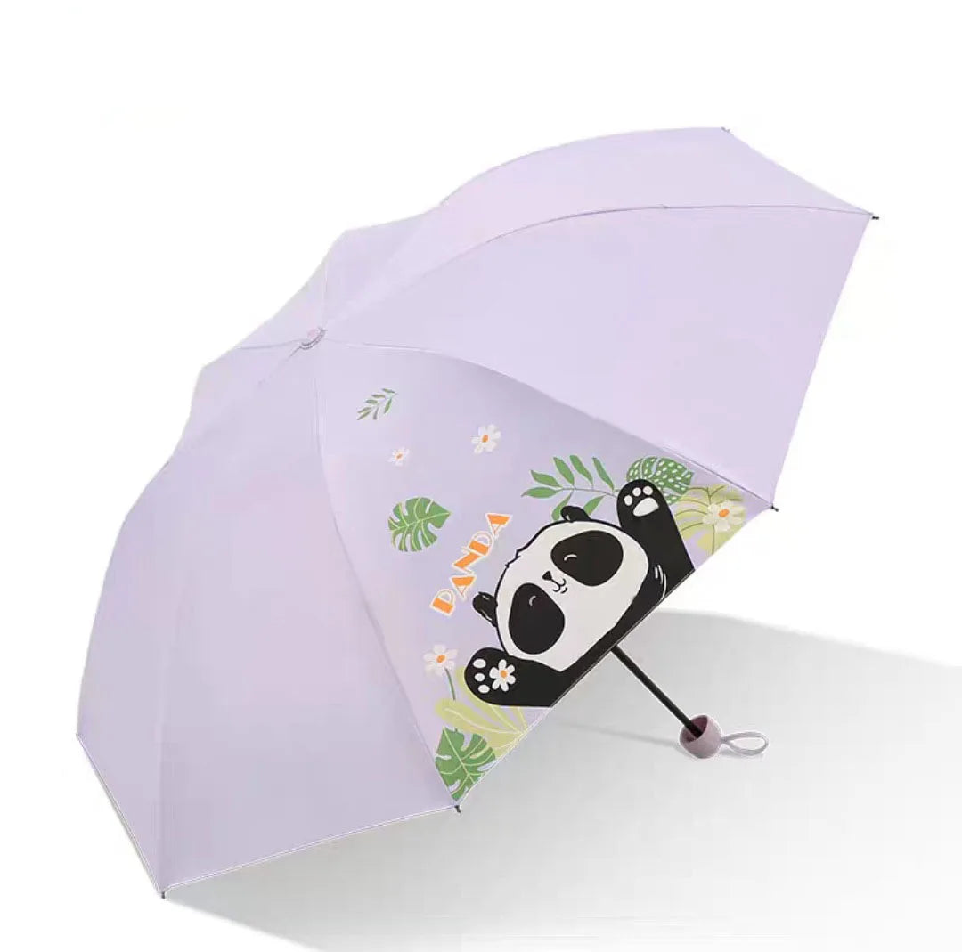 Chinese Wind Panda Style Cartoon Umbrella Three-Fold Sunscreen UV Protection Fully-Automatic J Black Polyester Coating Rain Logo