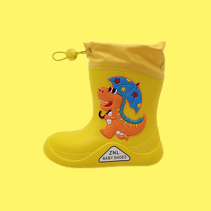 Unisex EVA Rain Boots Lovely Cartoon Design Lightweight High-Style Mid-Calf Shoes Non-Slip Cute Insole Cotton Lining Camping