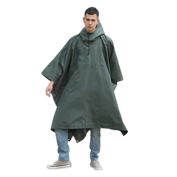 Green Waterproof Raincoat Poncho Adults Customized Letters Printing PVC Material One Size Hooded Style Outdoor Hiking Rainy Days Secondary image