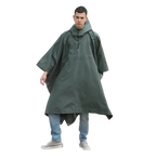 Green Waterproof Raincoat Poncho Adults Customized Letters Printing PVC Material One Size Hooded Style Outdoor Hiking Rainy Days