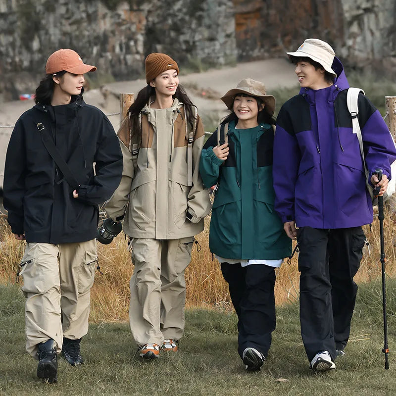 Couple Outdoor Hiking Jacket With Windproof Waterproof Cap Spring Rain Suit With Hooded Jacket Made Polyester Motorcycle Use Secondary image