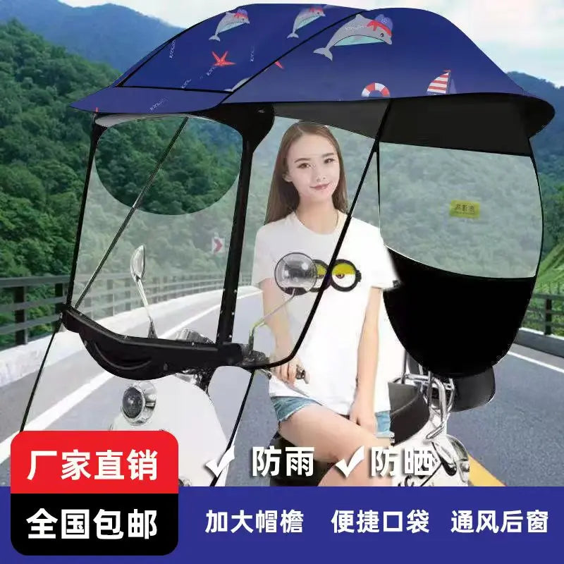 Full Cover Scooter Bicycle UV Printed Rain Shelter Manual Pongee Canopy Adults' Motorcycle Car Electric Bike Motor Sunshade
