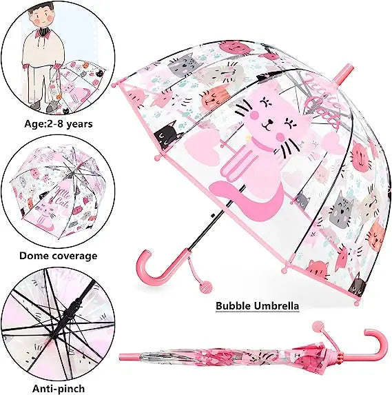 Kids Windproof Bubble Umbrella Cheap Rain Gear Clear Safety Dome Fabric Handle and Frame for Boys and Girls Metal Plastic Modern