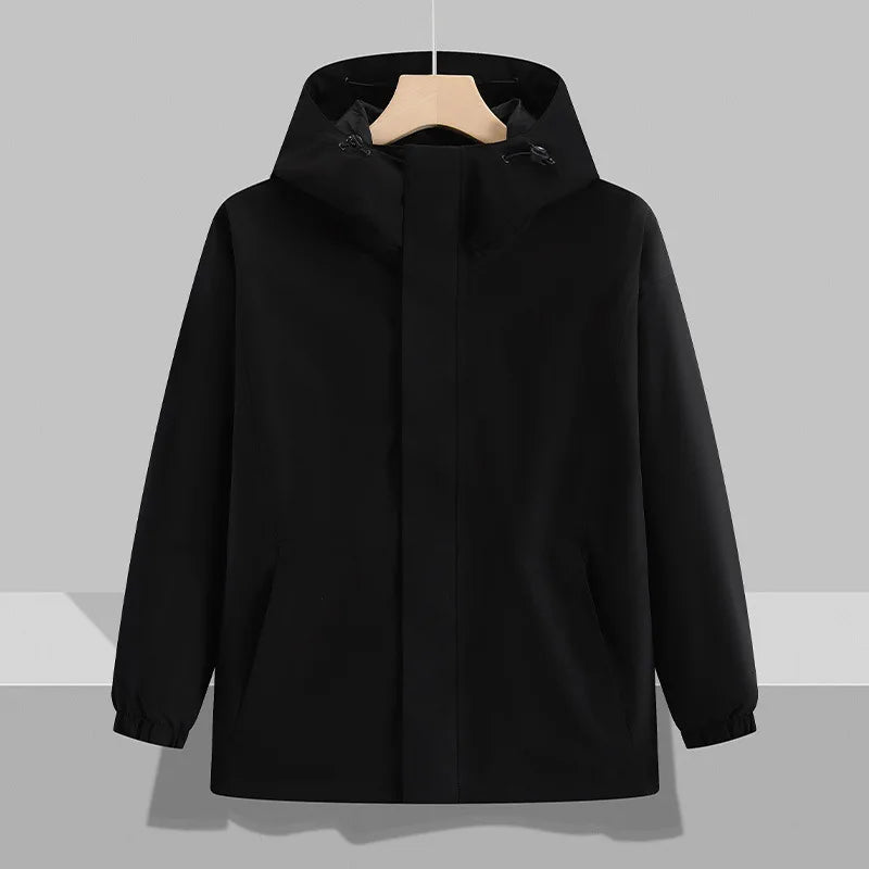 Men's Lightweight Waterproof Zippered Hooded Bomber Jacket with Heart Pattern Fall Streetwear Windbreaker