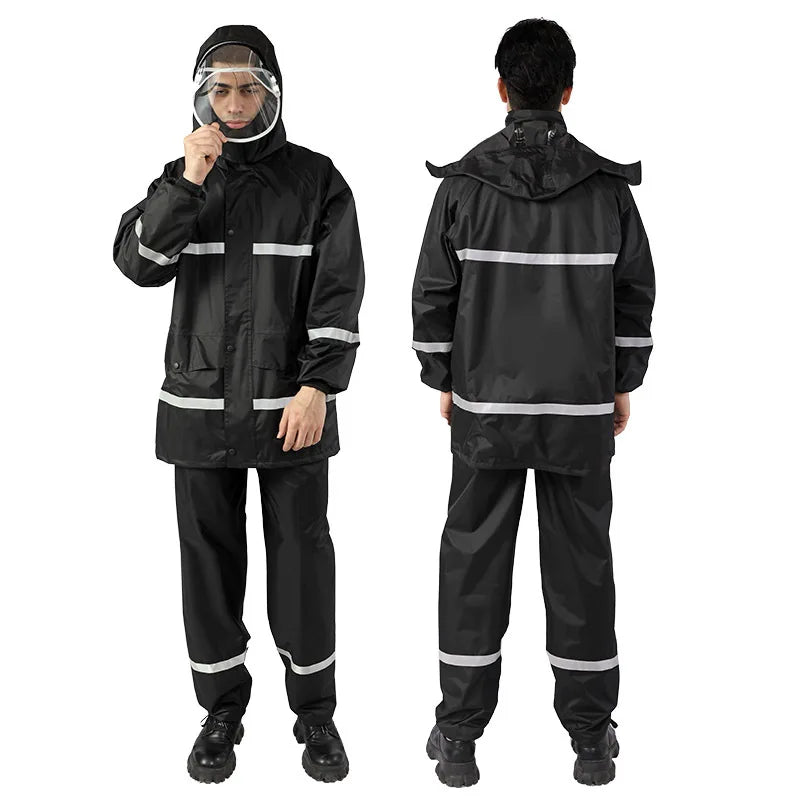 Whole Sale Factory Price Rain Suit Rainproof  Raincoat Set With Pants Waterproof Custom Rain Coat With Reflection Tapes