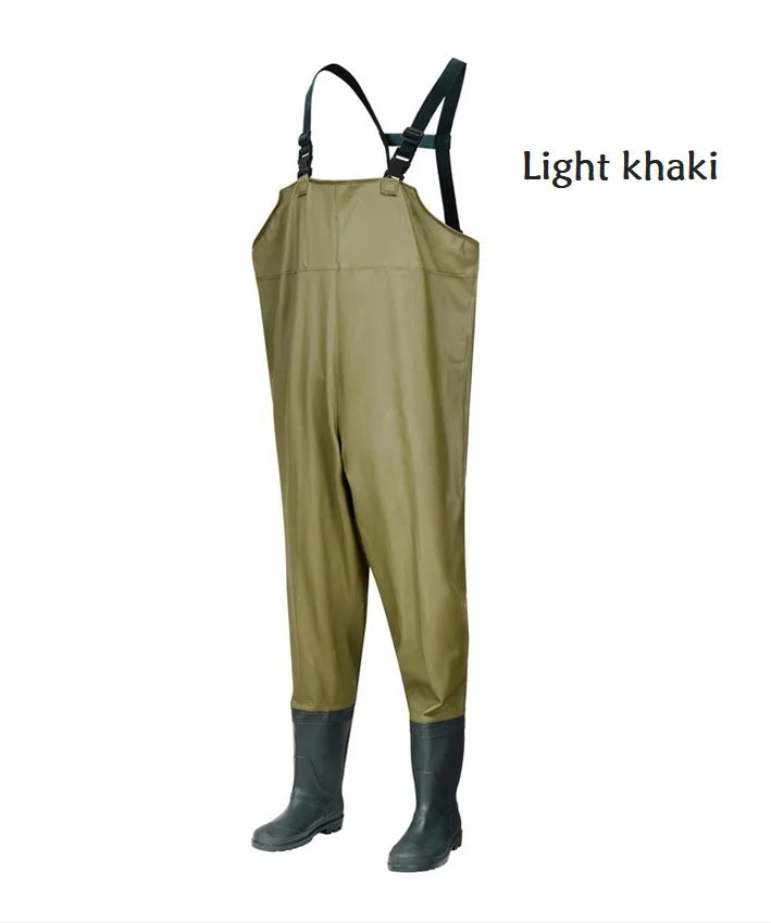 Adult PVC Fisherman Fishing Waders With Boots XXXL Size Plastic Rain Jacket for Hiking Includes Waist Jip Waders