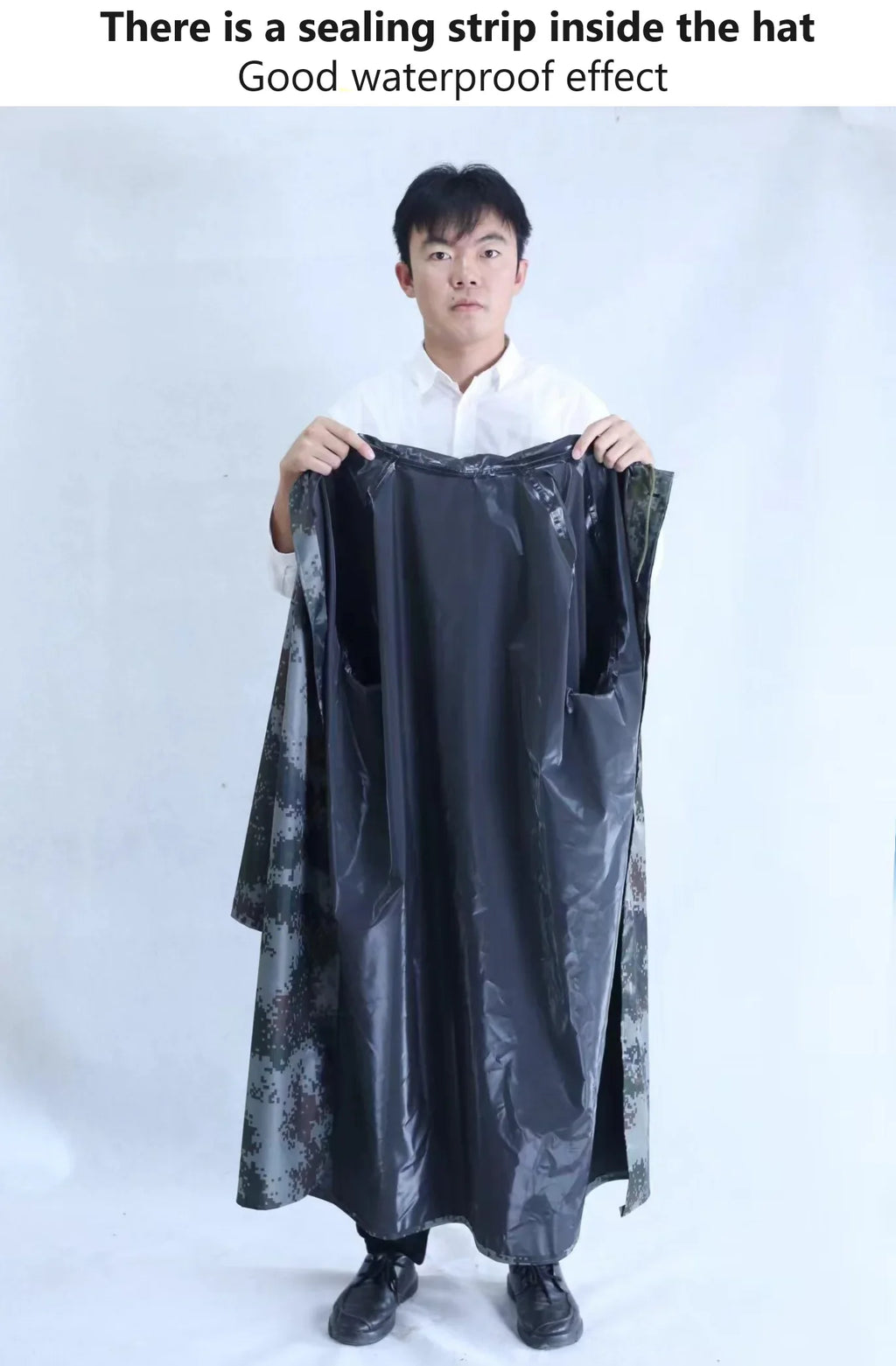 Fashionable One-piece Waterproof Camouflage Long Raincoat With Double Plackets and Buttons 0.28mm PVC