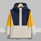 Men's Lightweight Waterproof Zippered Hooded Bomber Jacket with Heart Pattern Fall Streetwear Windbreaker