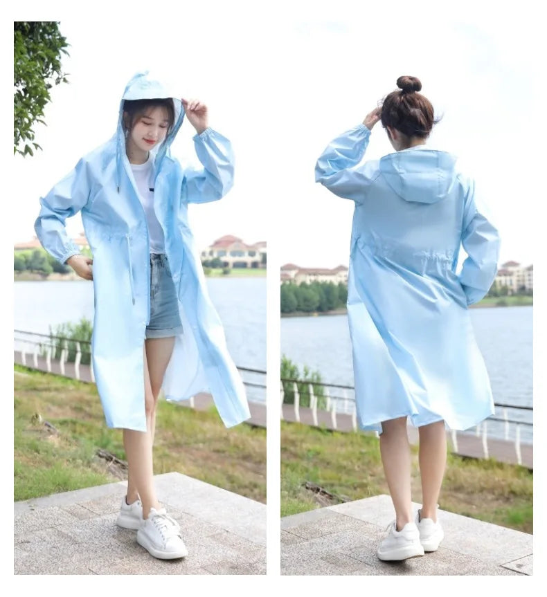 Japan South Korea Women's Lightweight Nylon Raincoat Breathable Long Fashion Waterproof Raincoat Leisure Hiking Wind Girls