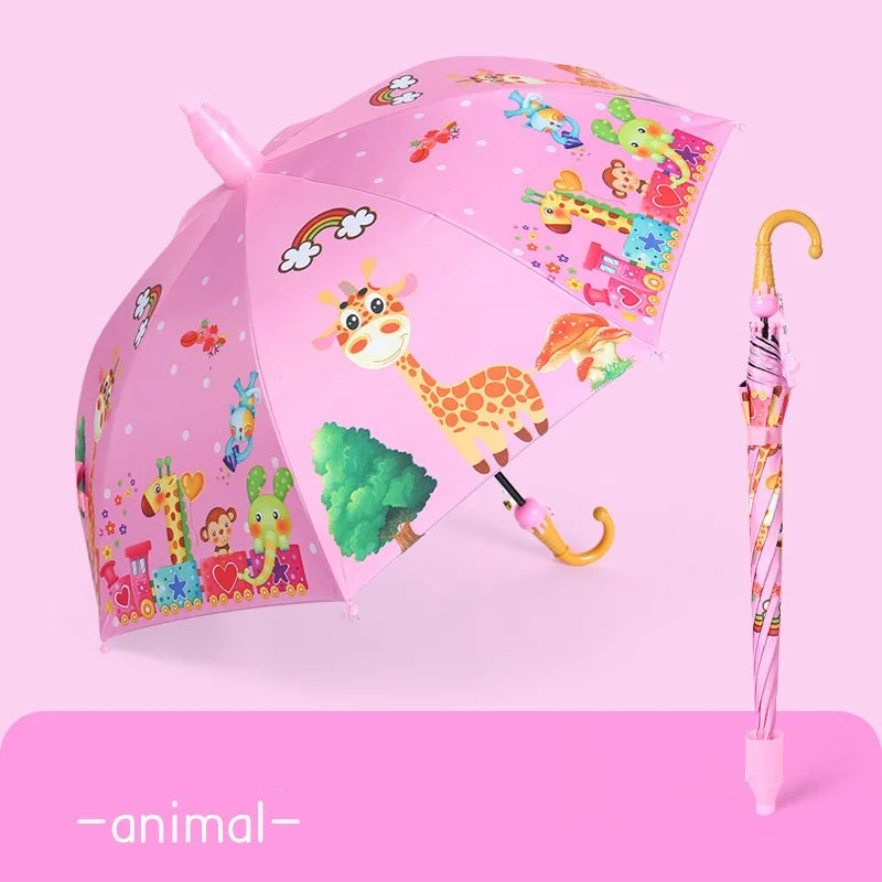High Quality Kids Cartoon Rain Wind Umbrella Customized Cheap Polyester Straight Design Manual Curved Plastic Wholesale Cars Use