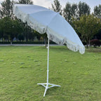 Korean Style Outdoor Large Beach Umbrella for Adults Automatic Wind Tilt With High Resistance Courtyard Beach Tassel Design