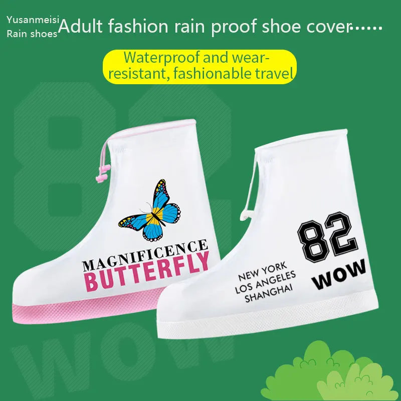New Style Unisex White Pink Rain Boots Eco-Friendly Cartoon Design for School and Outdoor Activities Adult Shoe Cover Customized
